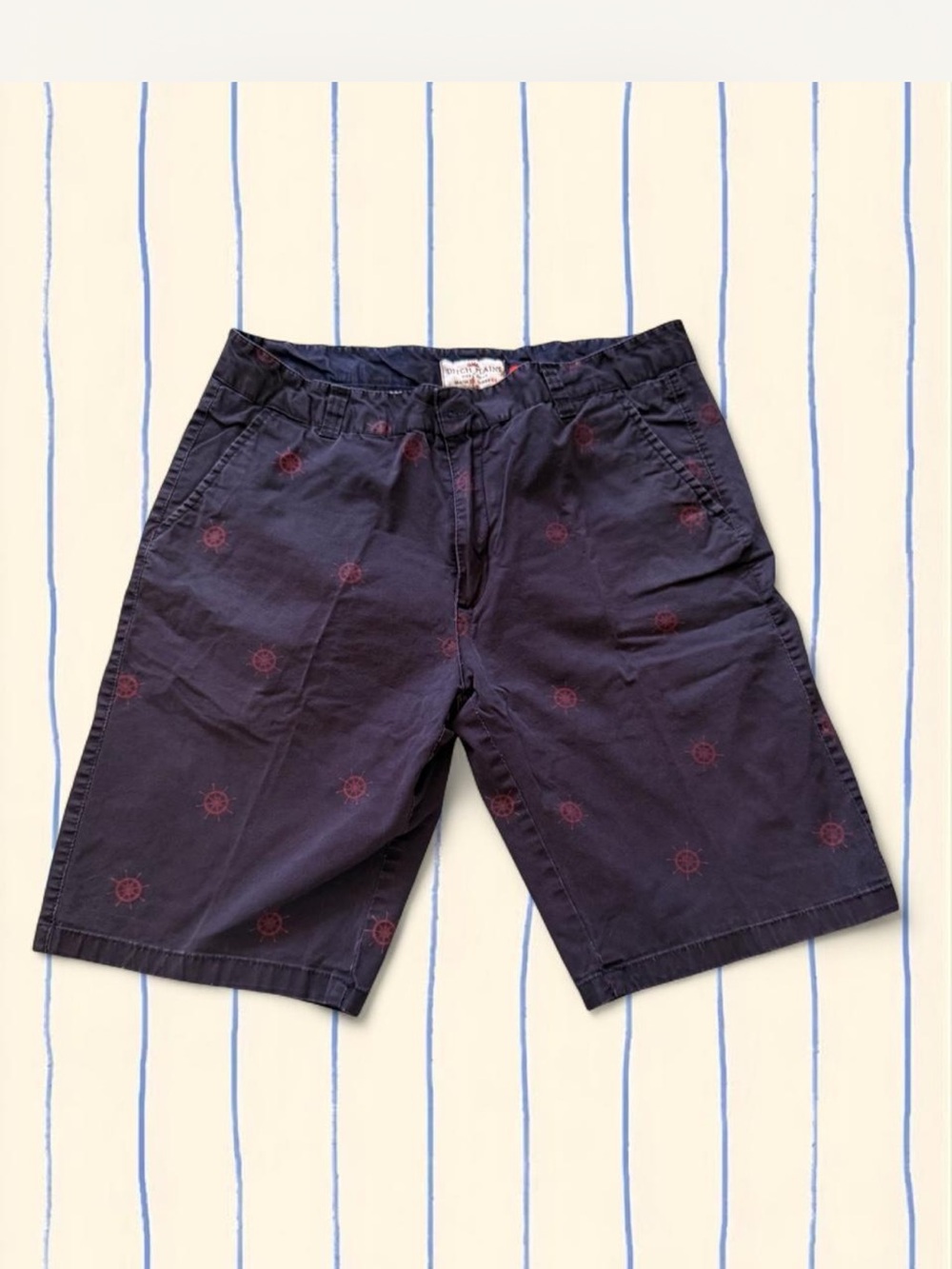 Men's Navy Cargo Shorts with Red Nautical Embroidery